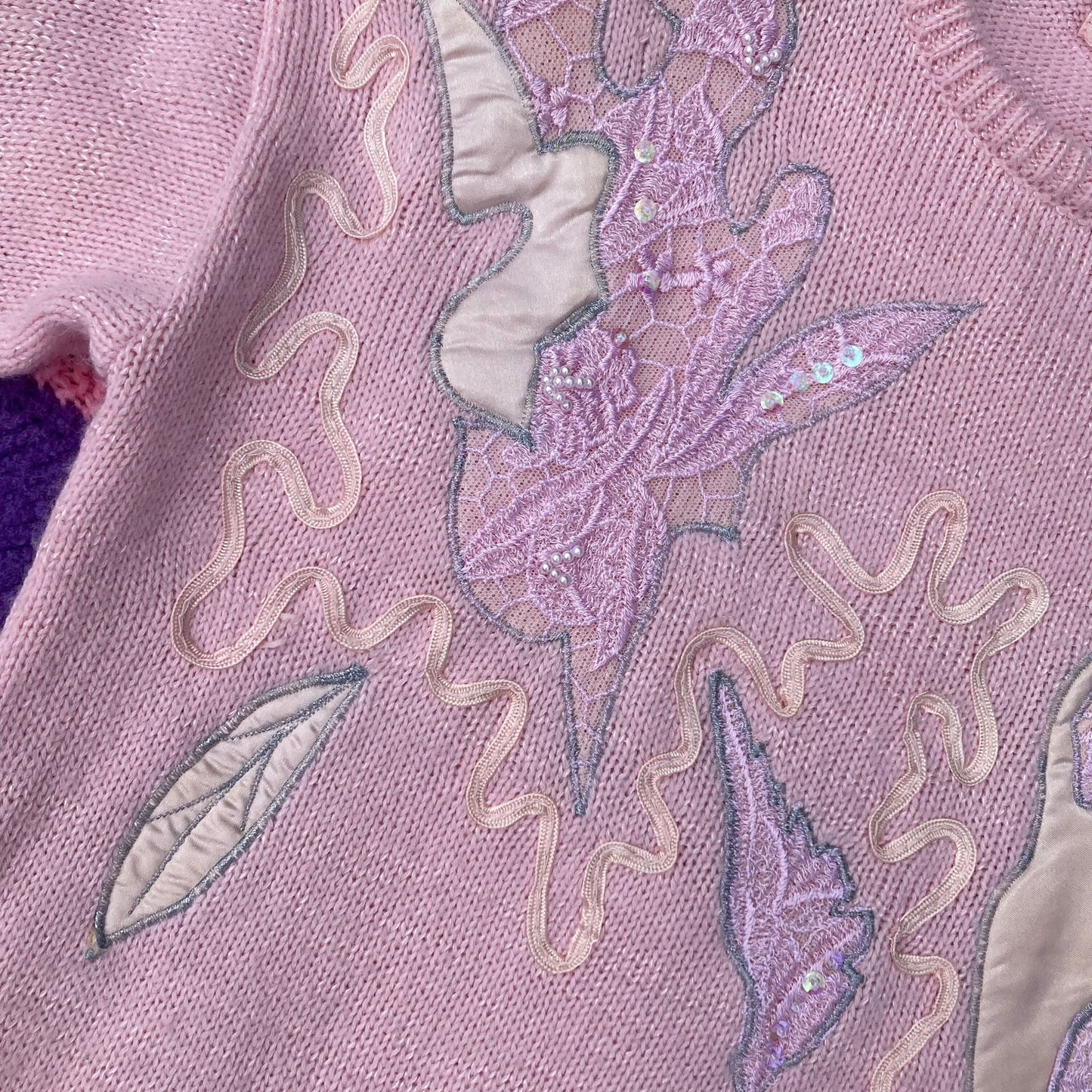 Vintage 80s 90s sparkly sweater glitter pastel pink  silver white 1990s fairy kei kawaii  Jaclyn Smith