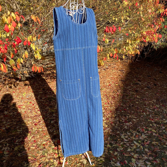 vintage cottage core denim dress 1990s cotton western farmcore jean maxi jumper striped |S-M| Jerico Sport dark wash