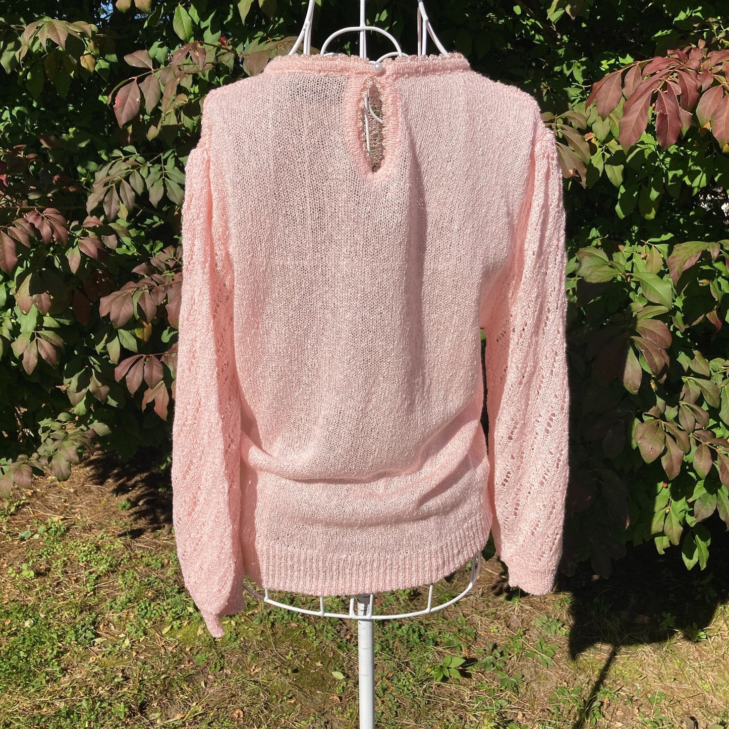 Vintage 80s 90s  sweater pastel pink beaded 1990s fairy kei kawaii crochet Exclusive Imports