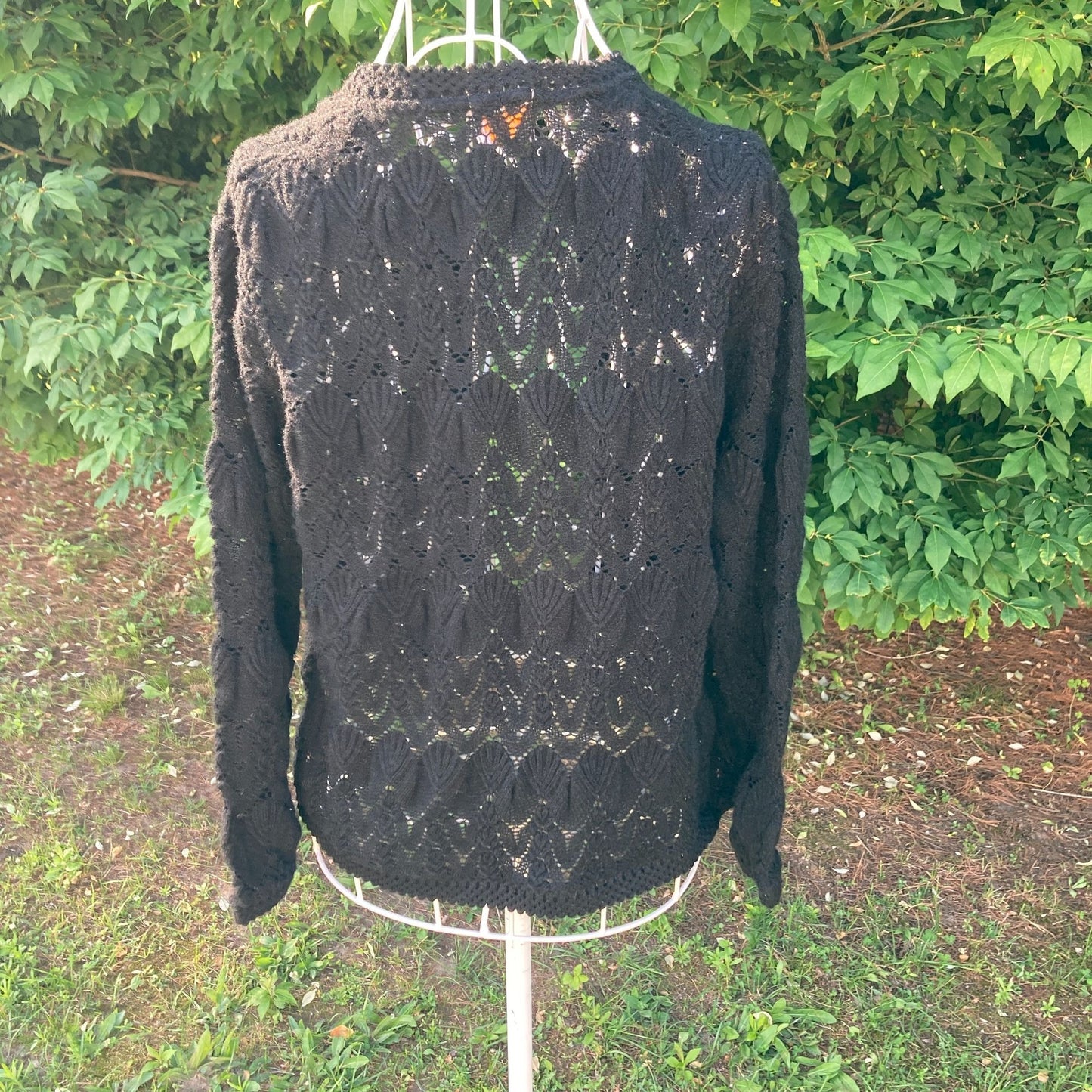 Vintage 60s black crochet cropped cardigan  | XS - S | top crop open knit weave work  open weave Glentex