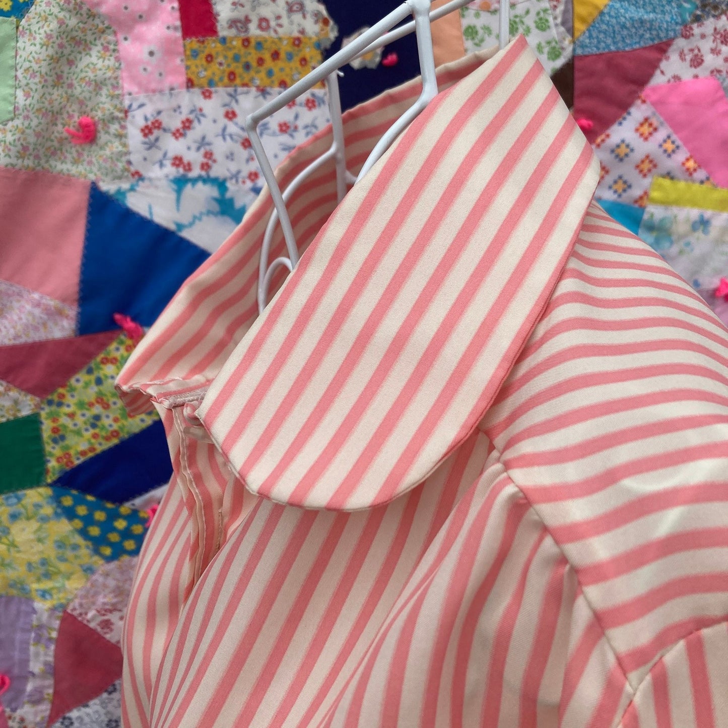 Vintage 70s top pink white |S - M| 1970s shirt blouse striped retro Peter Pan collar