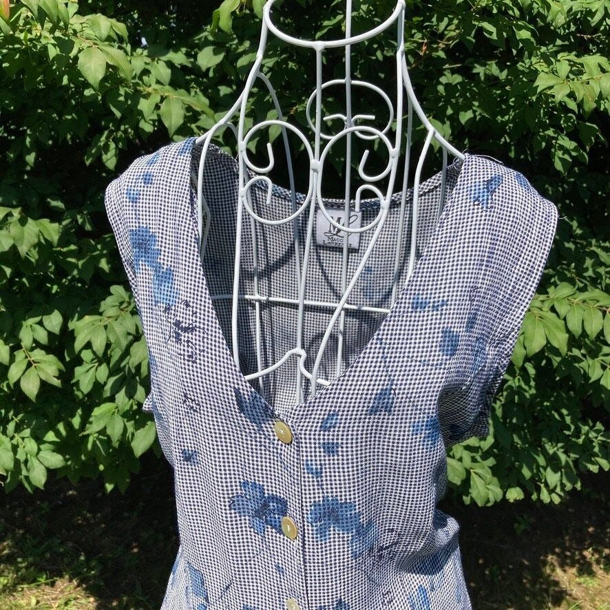 Vintage 80s 90s shorts and top matching set | XS-S  |  blue white 1990s  two piece Maggie Lawrence floral checkered