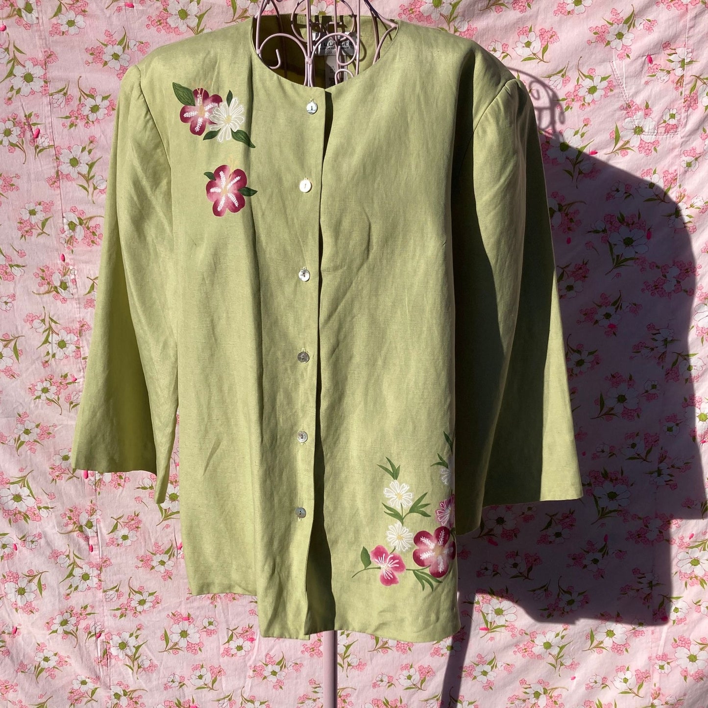 vintage y2k jacket blazer  celery green | L - XL | floral collared  Villager Liz Claiborne