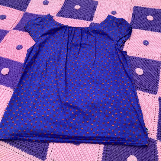 Vintage 80s 90s blouse floral wild design | S - M | all over purple  orange cap sleeve collar The North Face cottage core