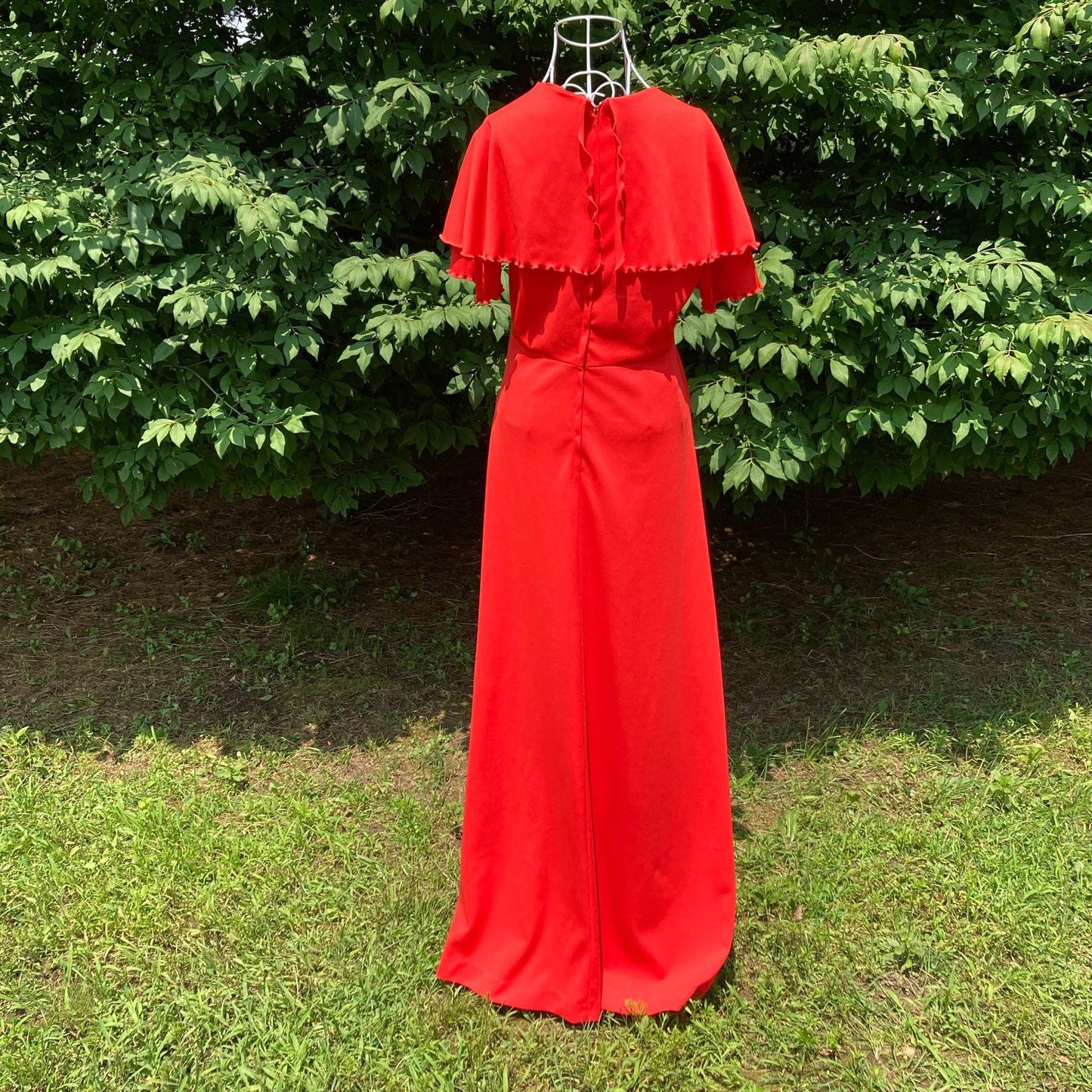 70s vintage maxi dress red XS-M 1970s party long Sears flutter sleeve lettuce hem emprire waist