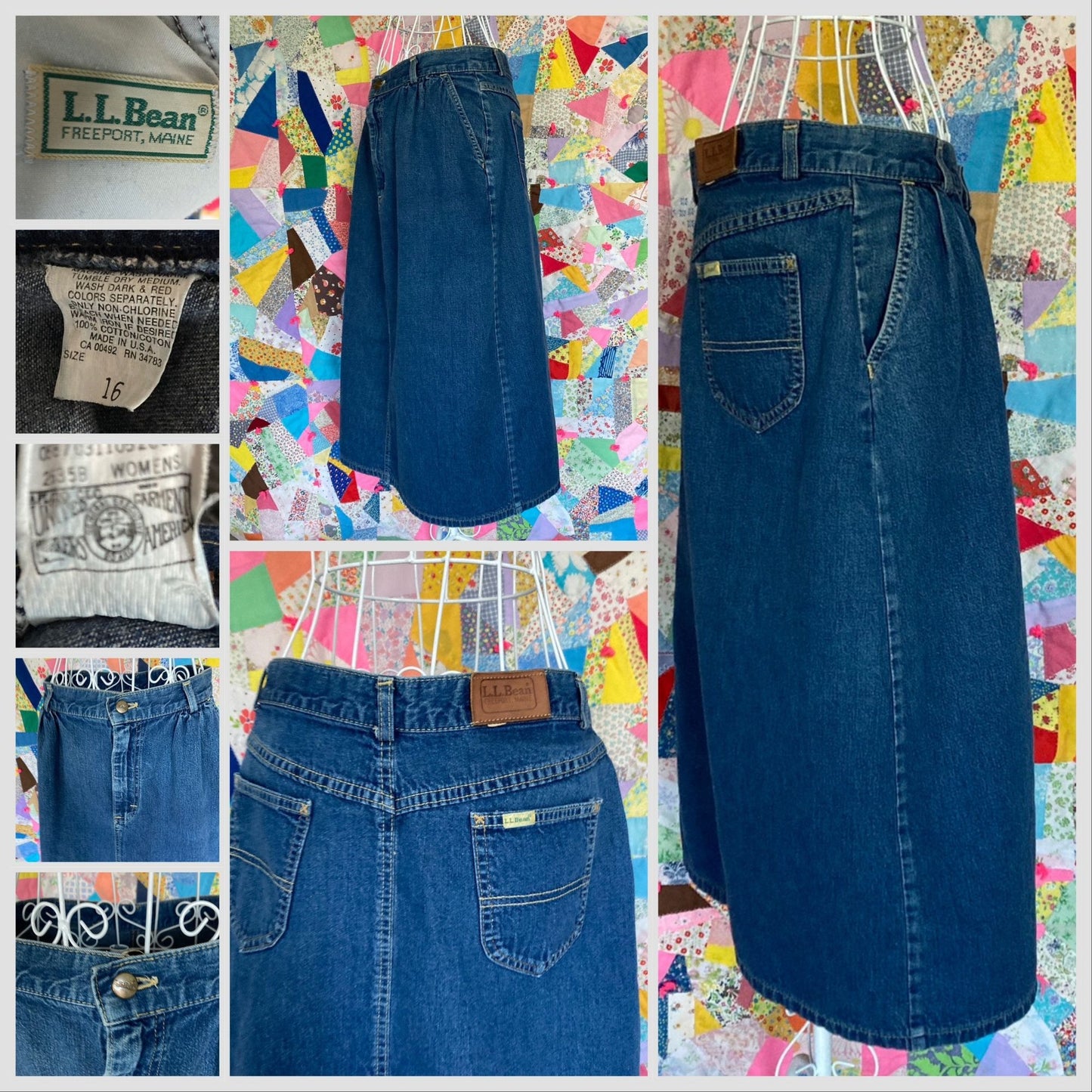 LL Bean vintage skirt 80s 90s denim jean midi  31/32 waist |M - L | union made