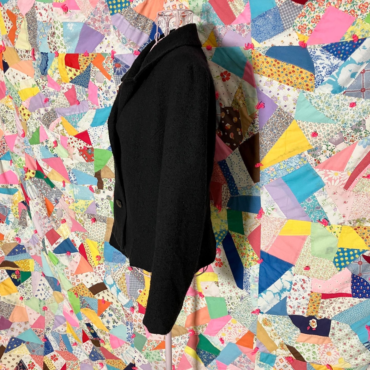 Vintage 90s blazer black  |S-M| 90s  Ann Taylor wool blend textured short USA made