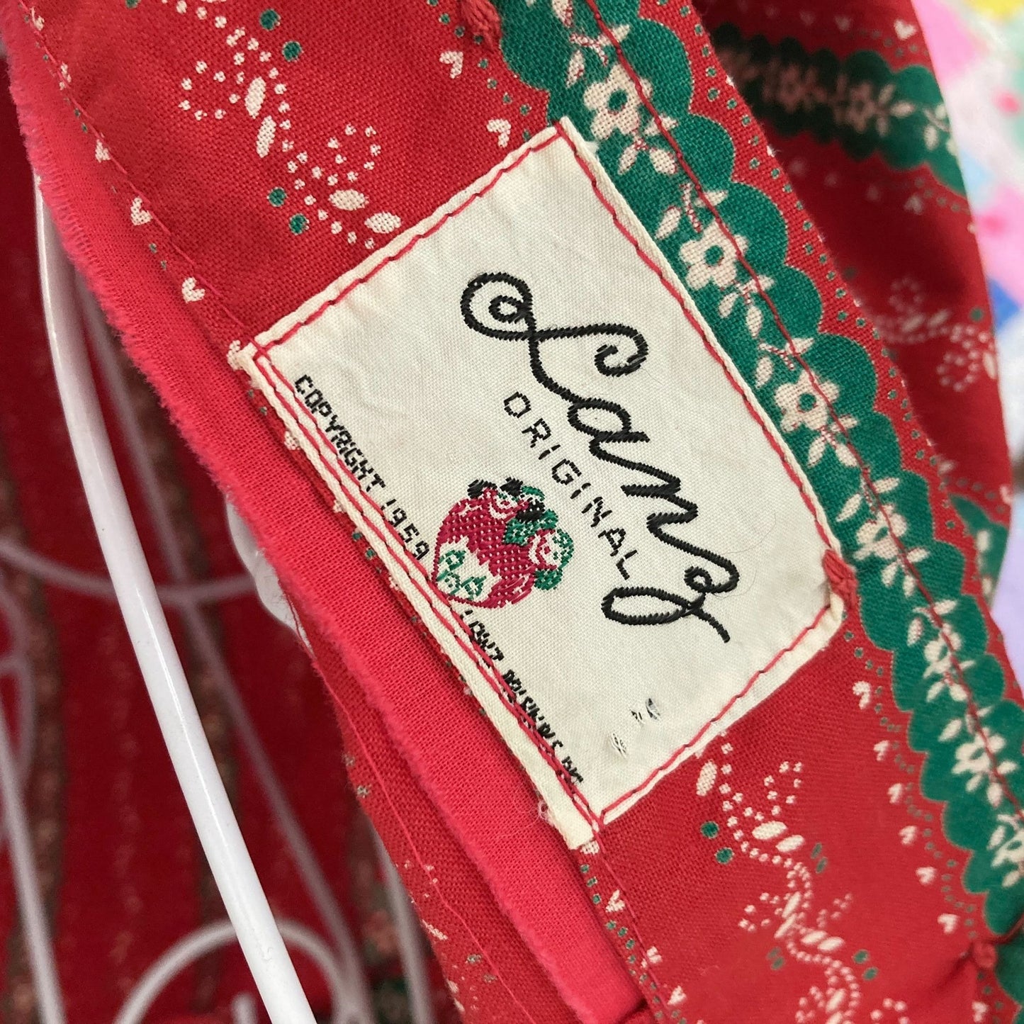 vintage 50s dress red green Lanz Originals | XS-S |1950s holiday christmas bow floral heart