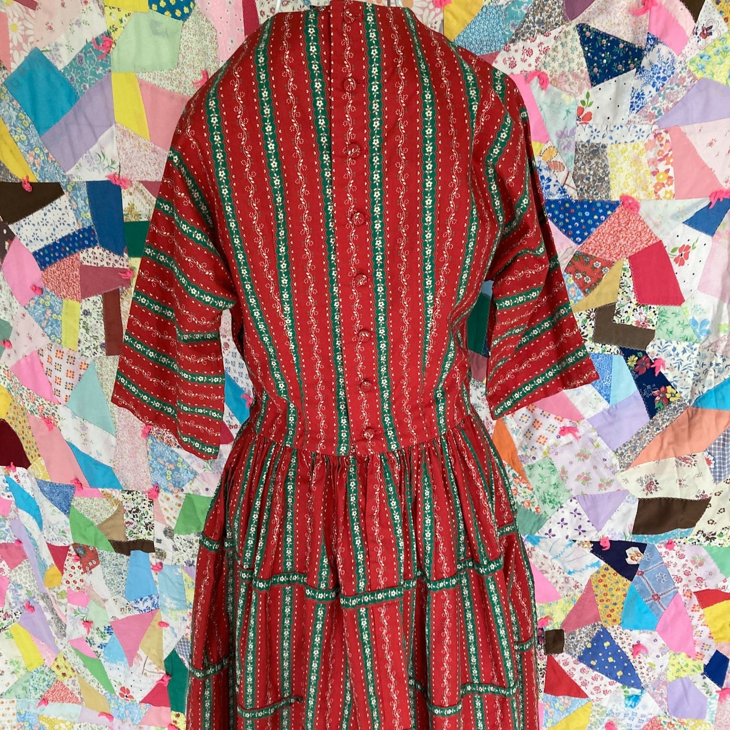 vintage 50s dress red green Lanz Originals | XS-S |1950s holiday christmas bow floral heart