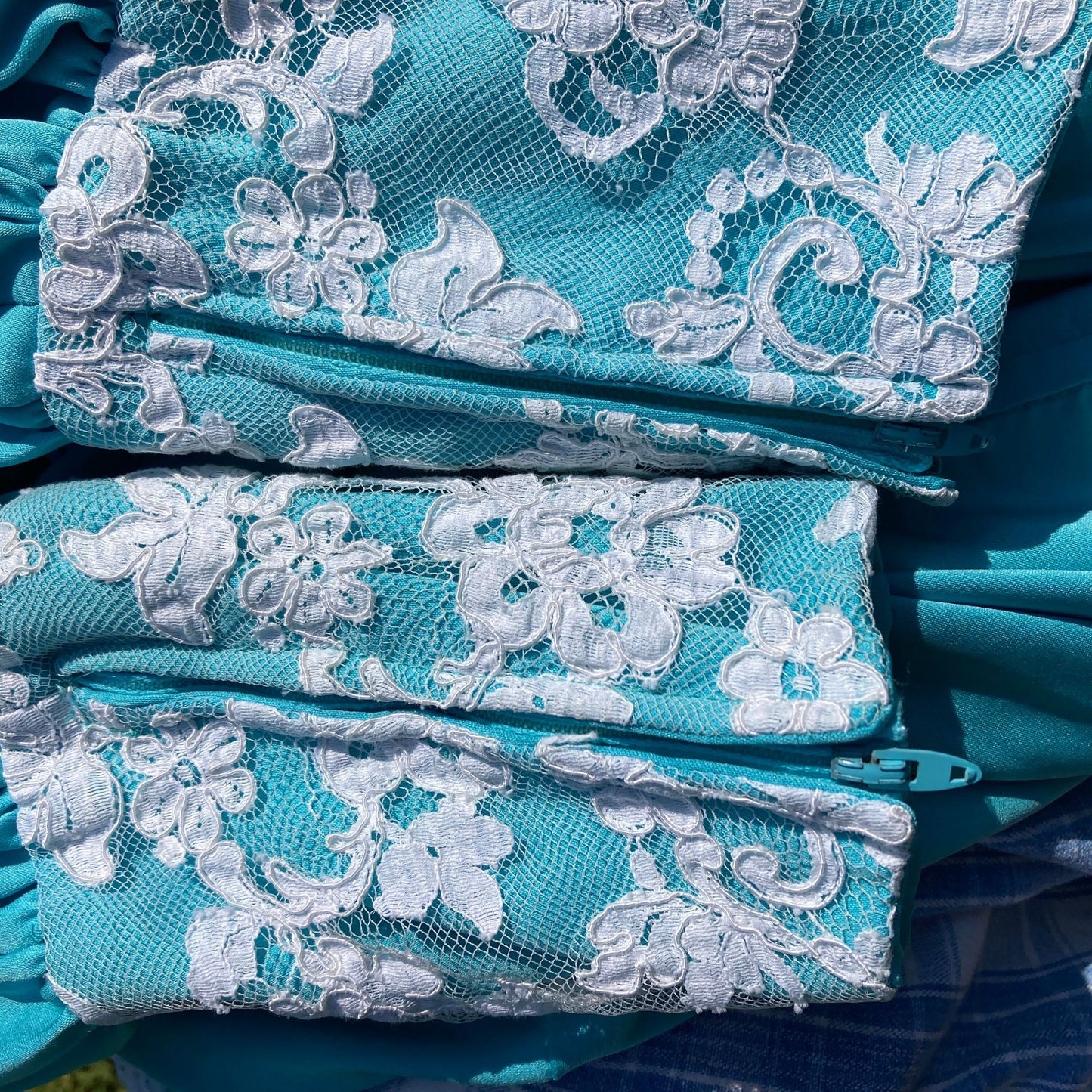 Vintage 70s prairie dress 1970s | S-M | pastel teal maxi balloon bishop sleeve lace