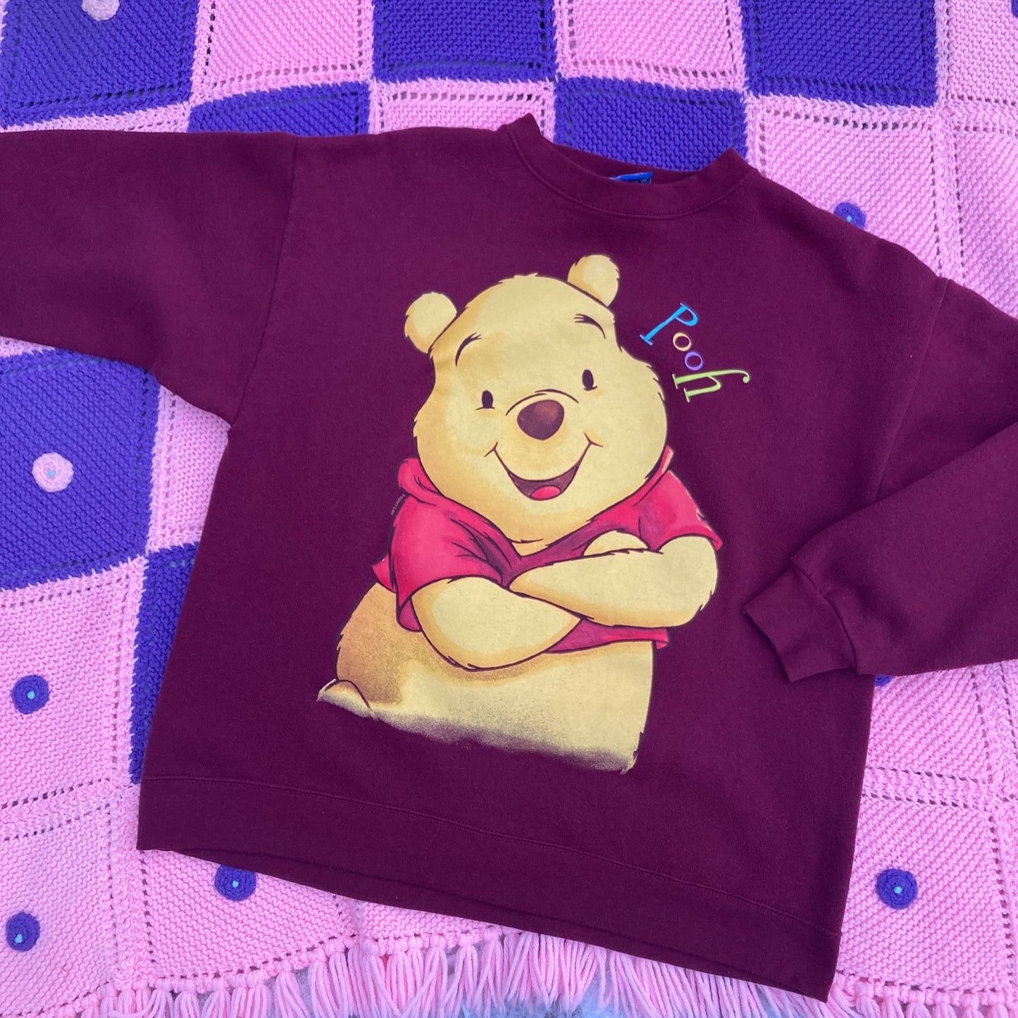 vintage 90s winnie the pooh sweatshirt burgundy| M - L |  1990s soft crew neck made in USA
