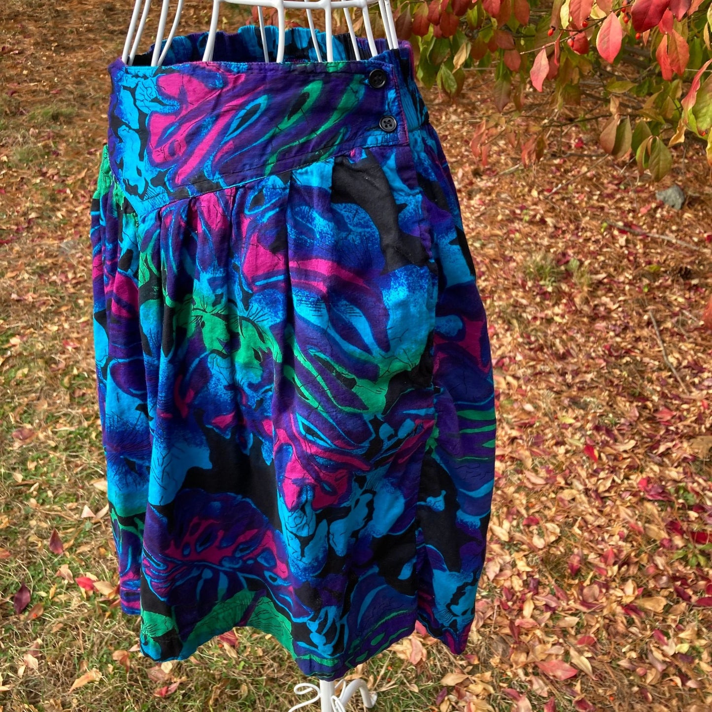 Vintage 80s 90s shorts and top matching set | XS-S  |  black green blue purple cotton  floral two piece 1980s Contrasts