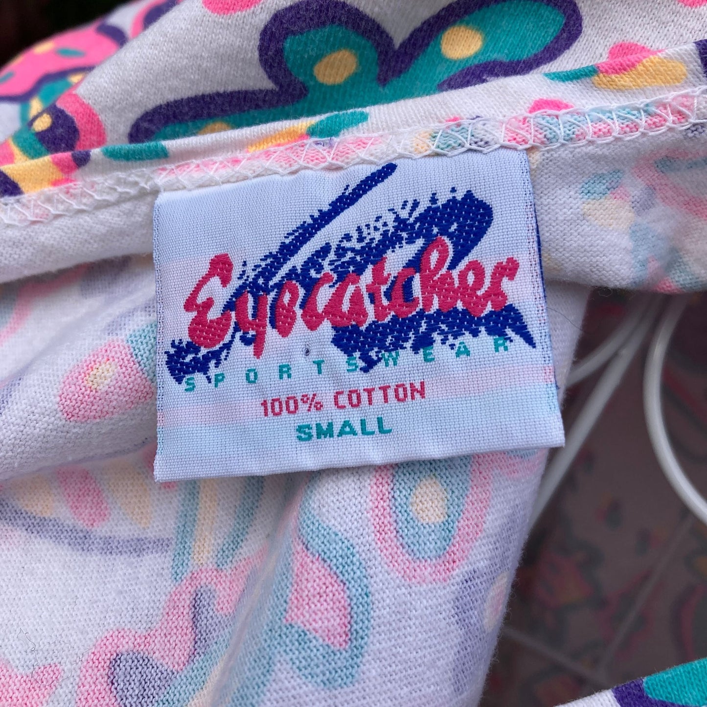 Vintage 90s dress white cotton |S-M| tank top neon pink orange purple novelty fish sail boat print beach 1990s Eyecatcher