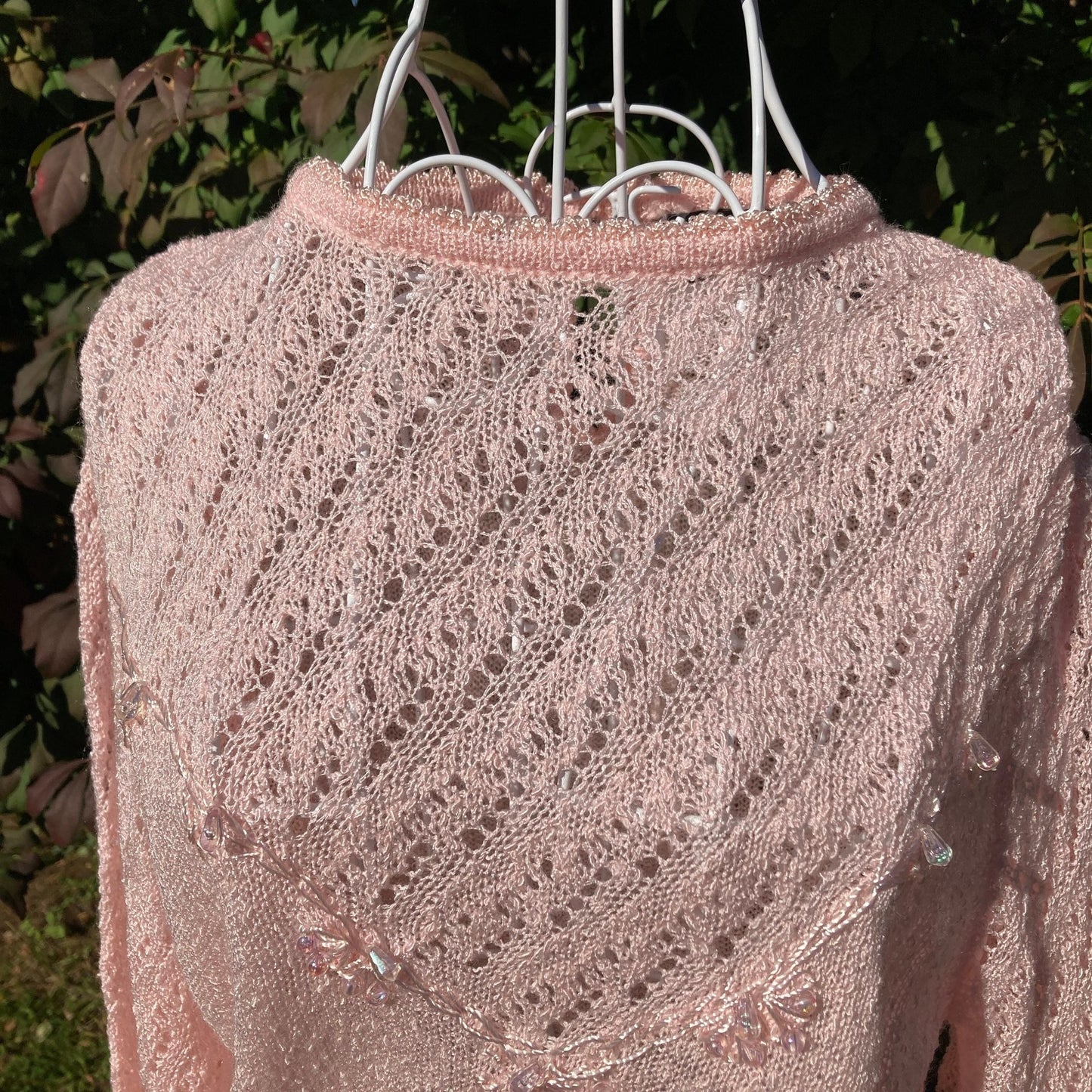 Vintage 80s 90s  sweater pastel pink beaded 1990s fairy kei kawaii crochet Exclusive Imports
