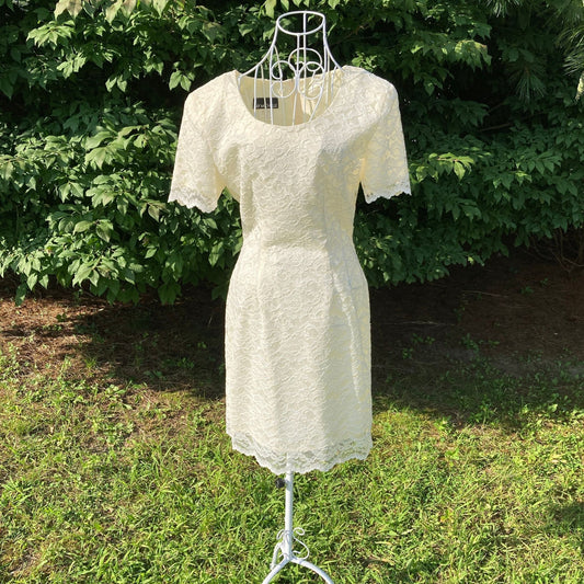 vintage 90s dress |S-M| ivory off white lace 1990s 1980s My Michelle