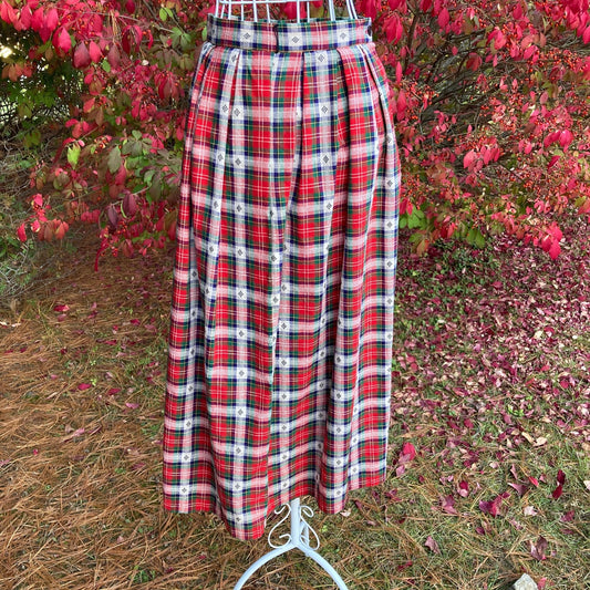 vintage 80s 90s skirt Susan Bristol cottage core plaid  1980s 1990s   western farmcore red white green