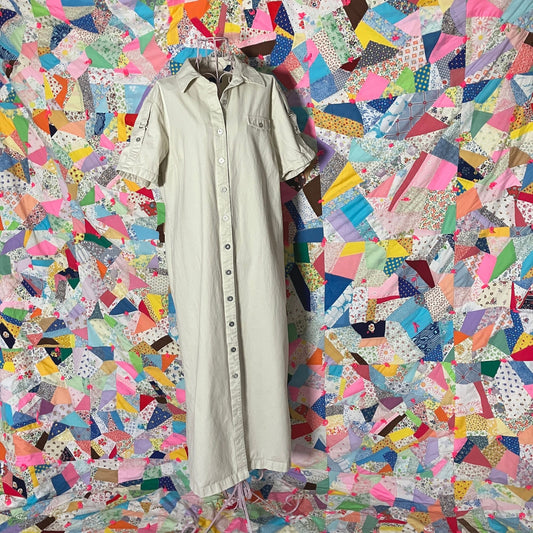 vintage 90s y2k dress  cottage core maxi minimal 90s 1990s cotton western farmcore | L - XL | khaki ecru Karen Scott