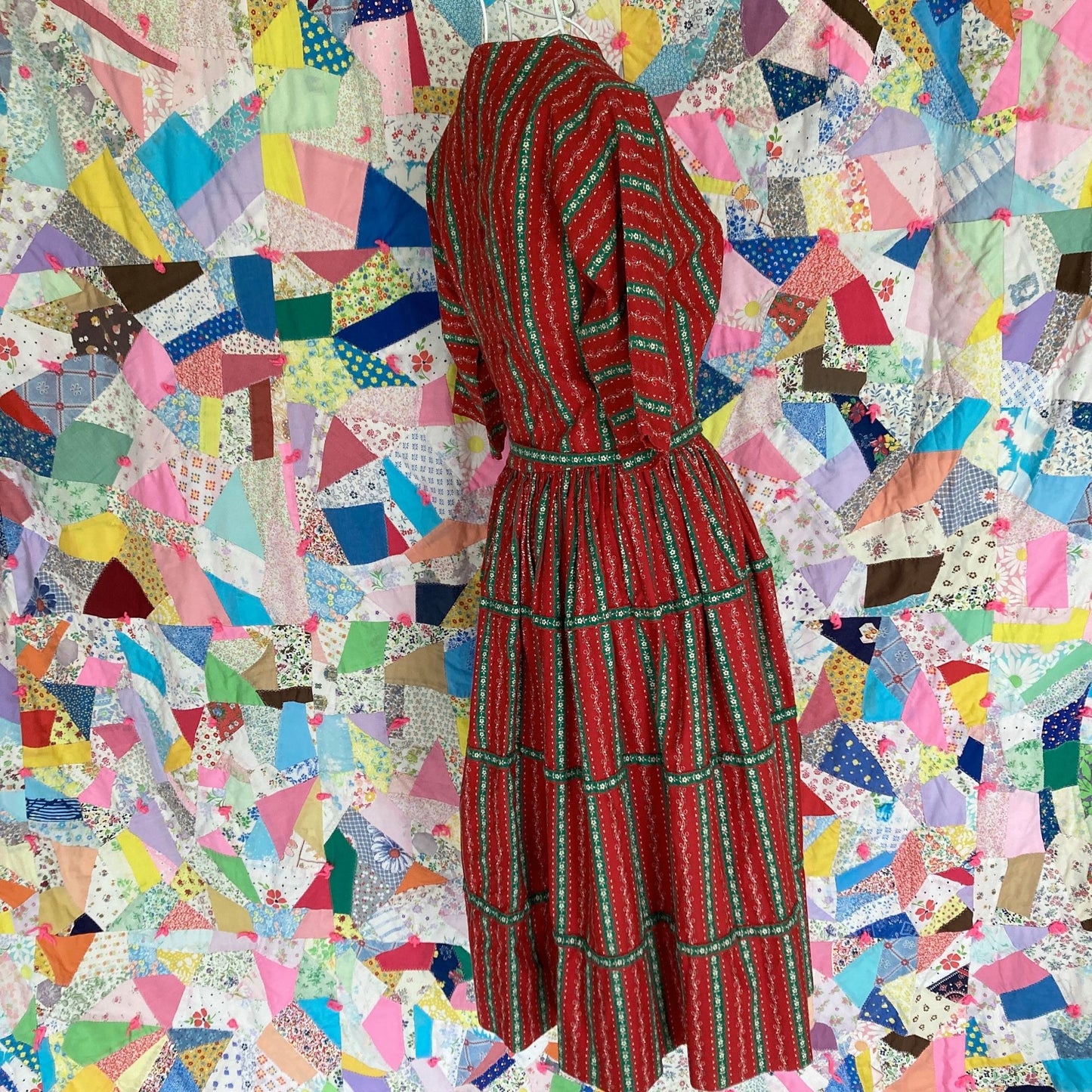 vintage 50s dress red green Lanz Originals | XS-S |1950s holiday christmas bow floral heart