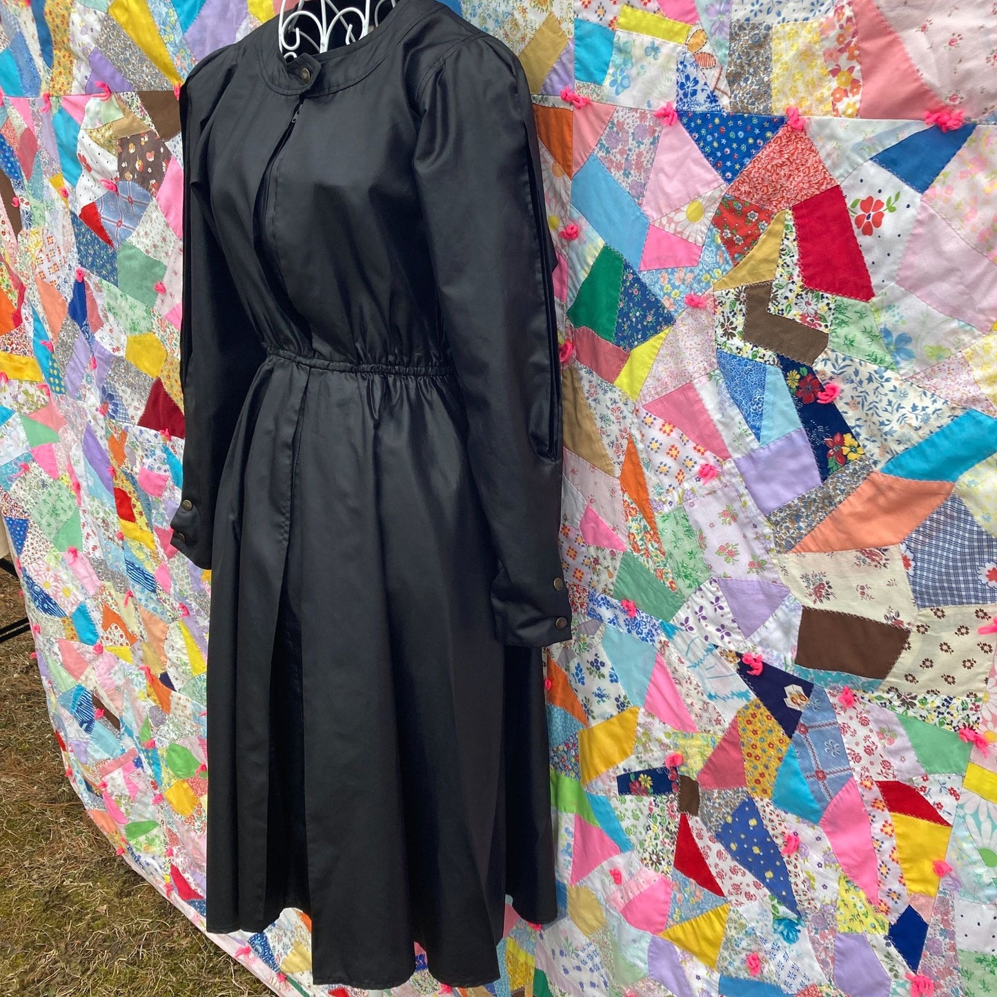 Vintage 70s 80s dress black  | S - M | puff sleeve  Directions by Joy Stevens