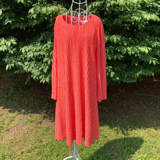 Vintage 80s dress long sleeve 1980s  coral pink Ruth Norman