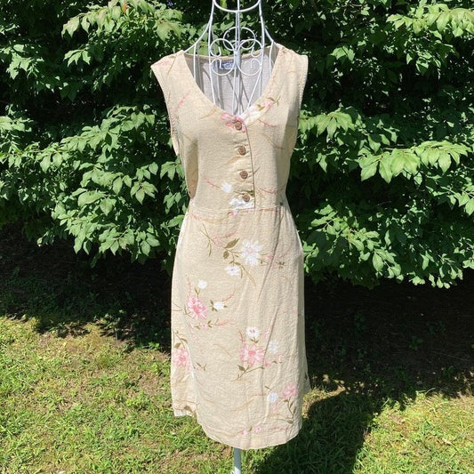vintage 90s y2k dress cottage core linen western farmcore | S - M | beige floral pink Kelly Stevens