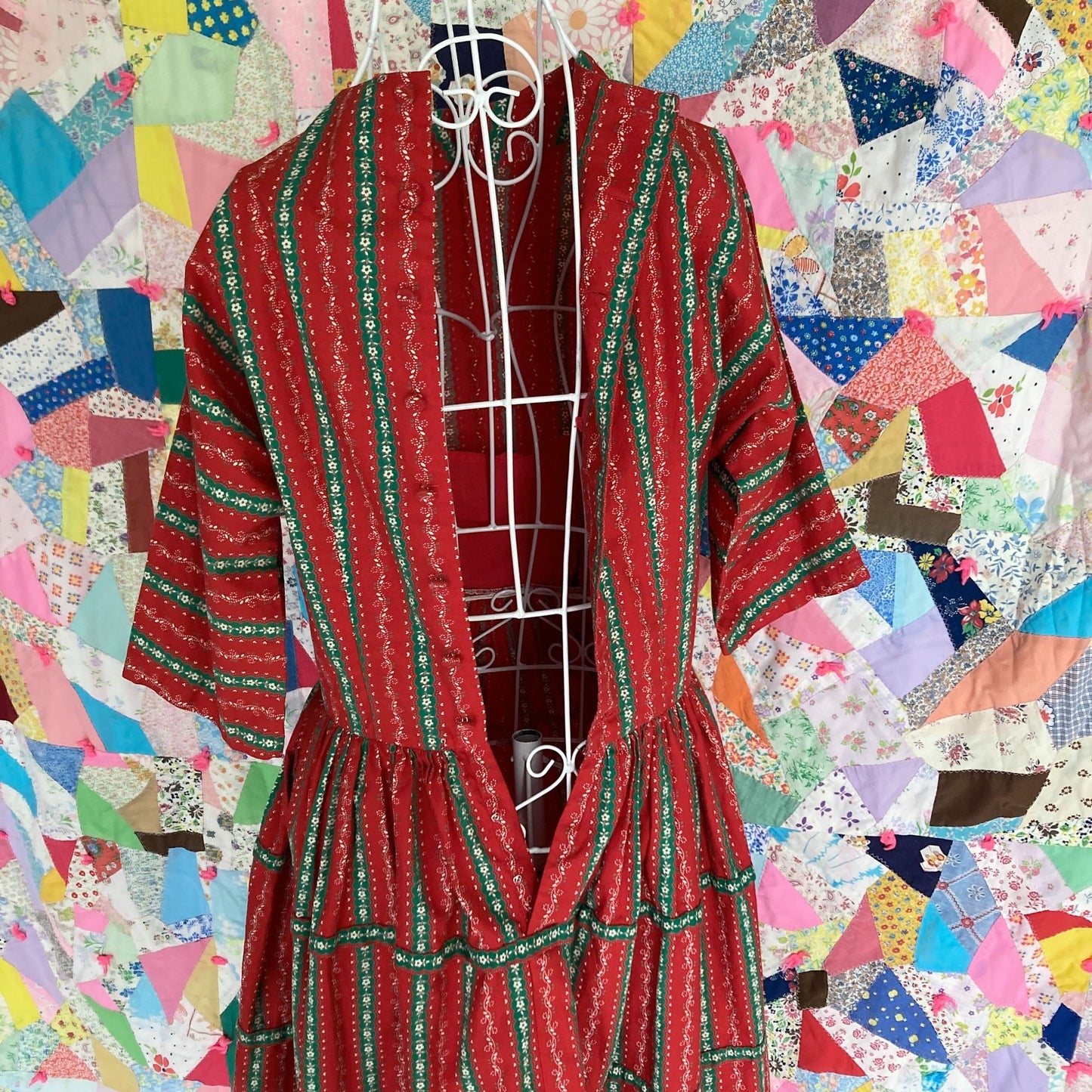 vintage 50s dress red green Lanz Originals | XS-S |1950s holiday christmas bow floral heart