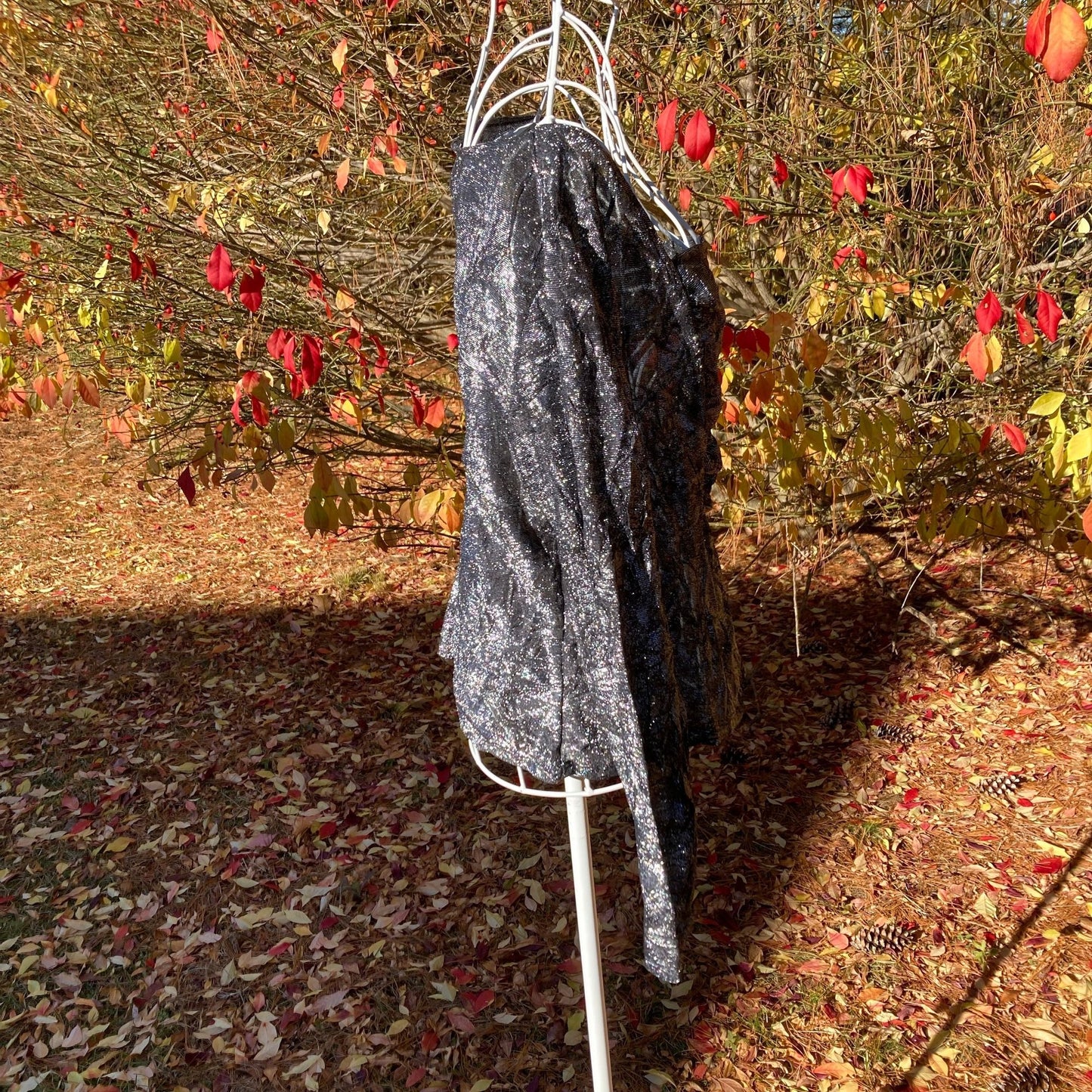 Vintage 90s top  sparkly silver black glitter metallic 1990s party festive sheer square neck ruched Hanky Panky