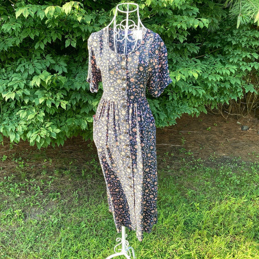 Vintage cottage core dress  | S-M |1990s navy blue floral print  western farmcore Erika