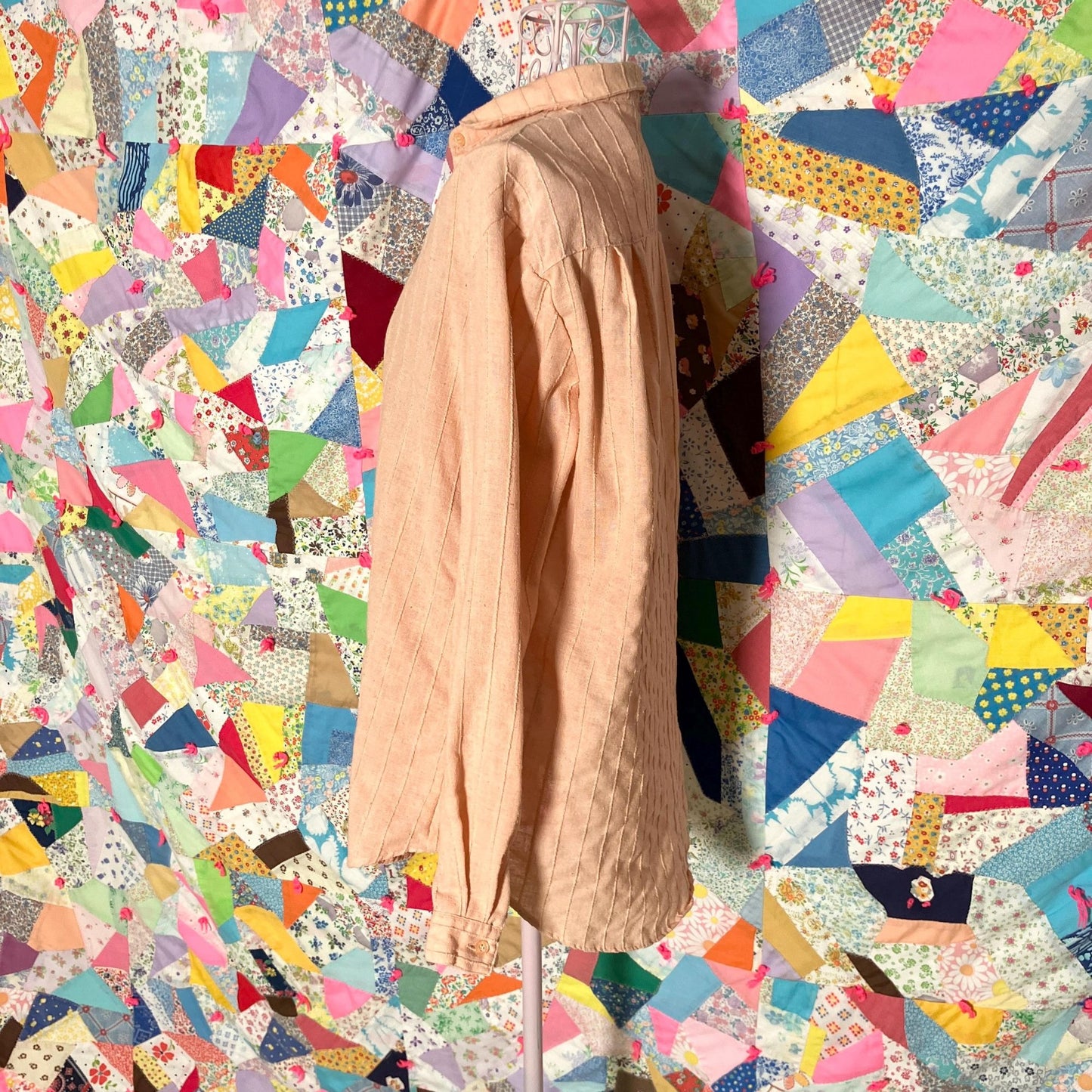 Vintage 60s 70s top blouse |S-M| long sleeve pastel orange John Meyer linen blend