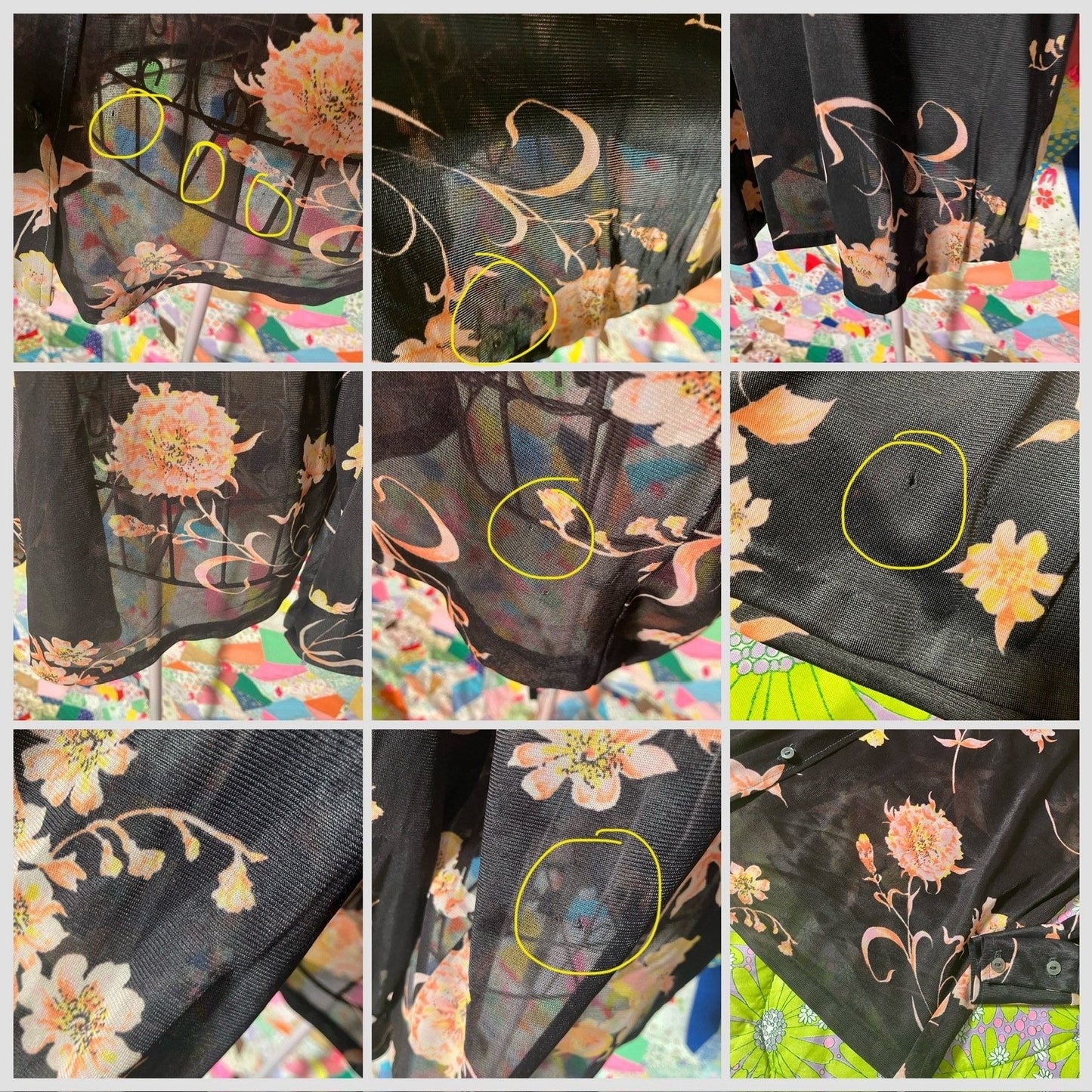 Vintage 60s 70s blouse shirt twin set | M | black floral sheer AS IS flawed 1970s collar collared