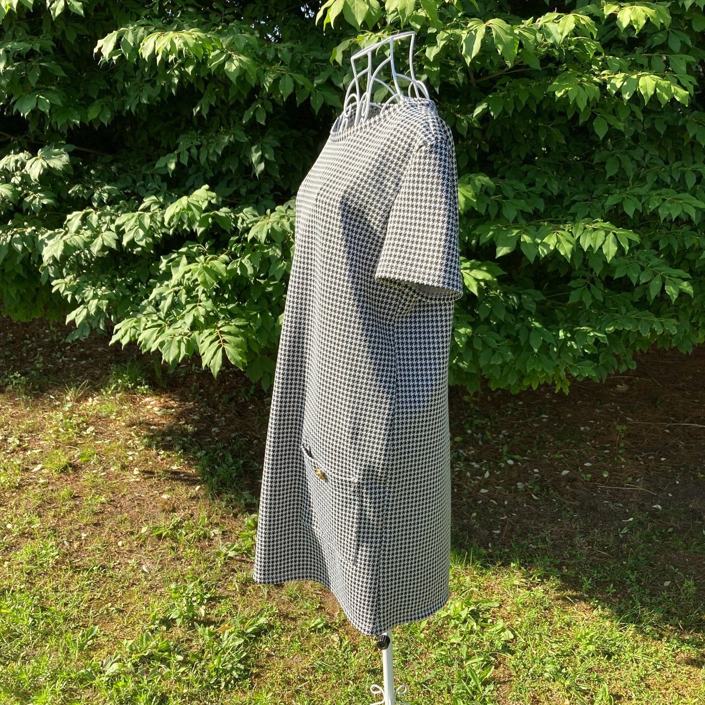 Vintage 70s dress 1970s  houndstooth |S-M| black white shift