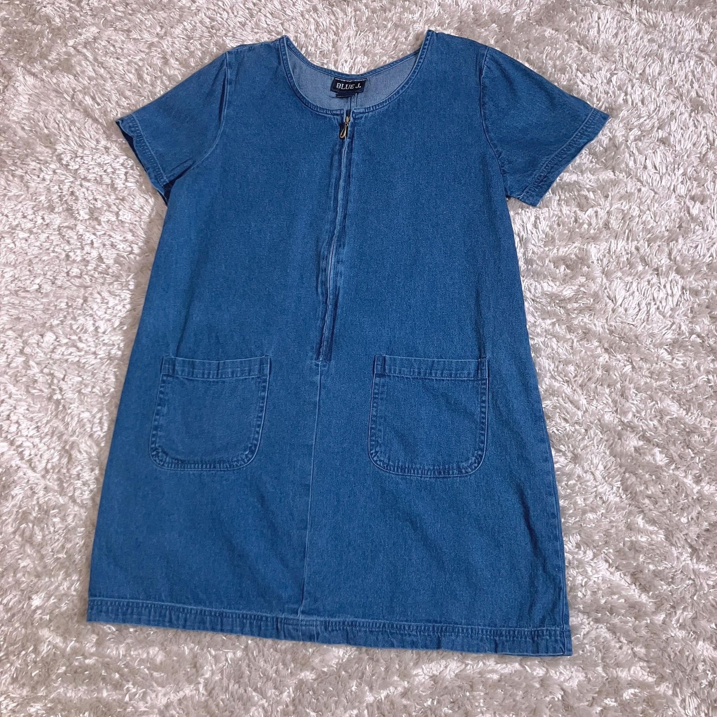 vintage 90s y2k dress  denim cotton zip front jean pockets |M-L| Wear medium - dark wash Blue J.