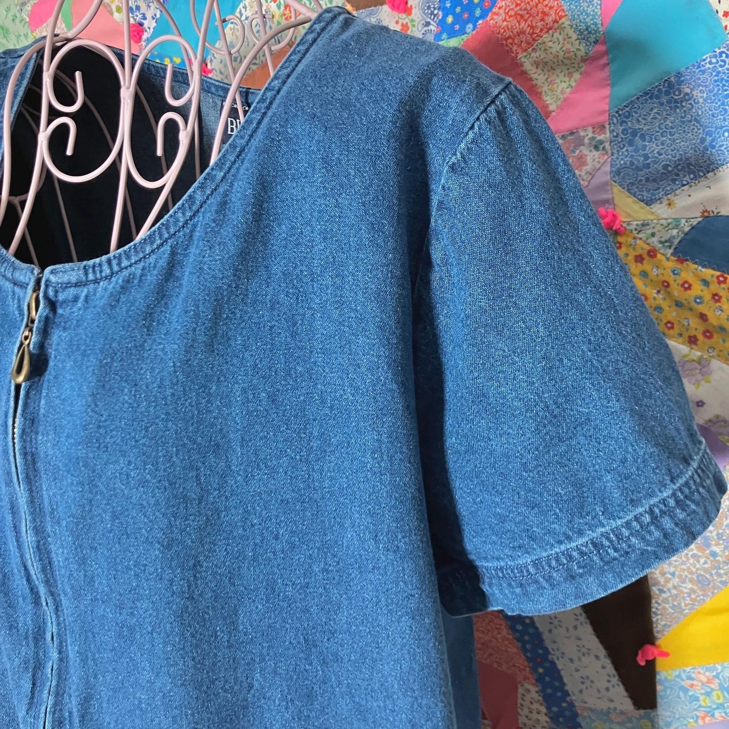 vintage 90s y2k dress  denim cotton zip front jean pockets |M-L| Wear medium - dark wash Blue J.