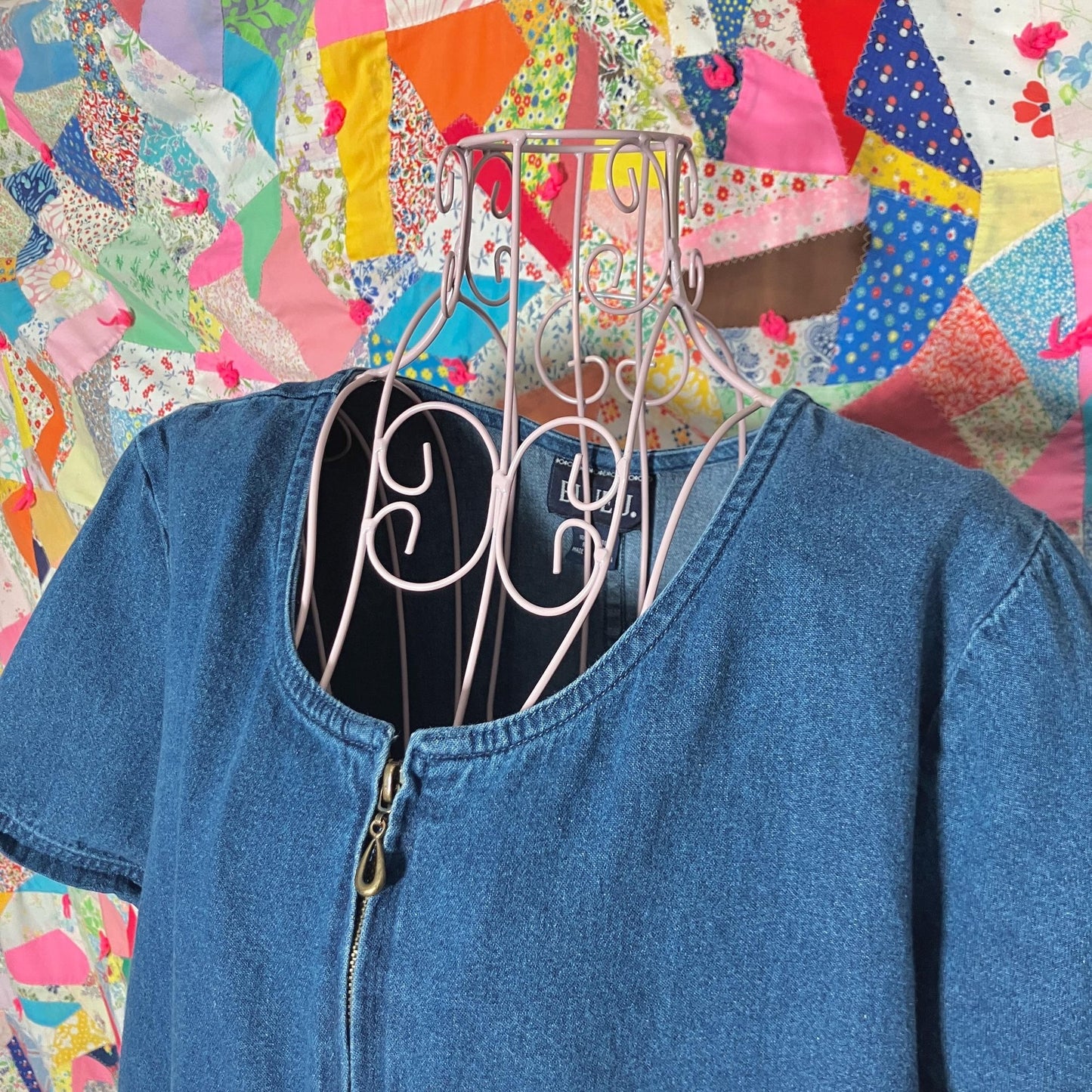 vintage 90s y2k dress  denim cotton zip front jean pockets |M-L| Wear medium - dark wash Blue J.