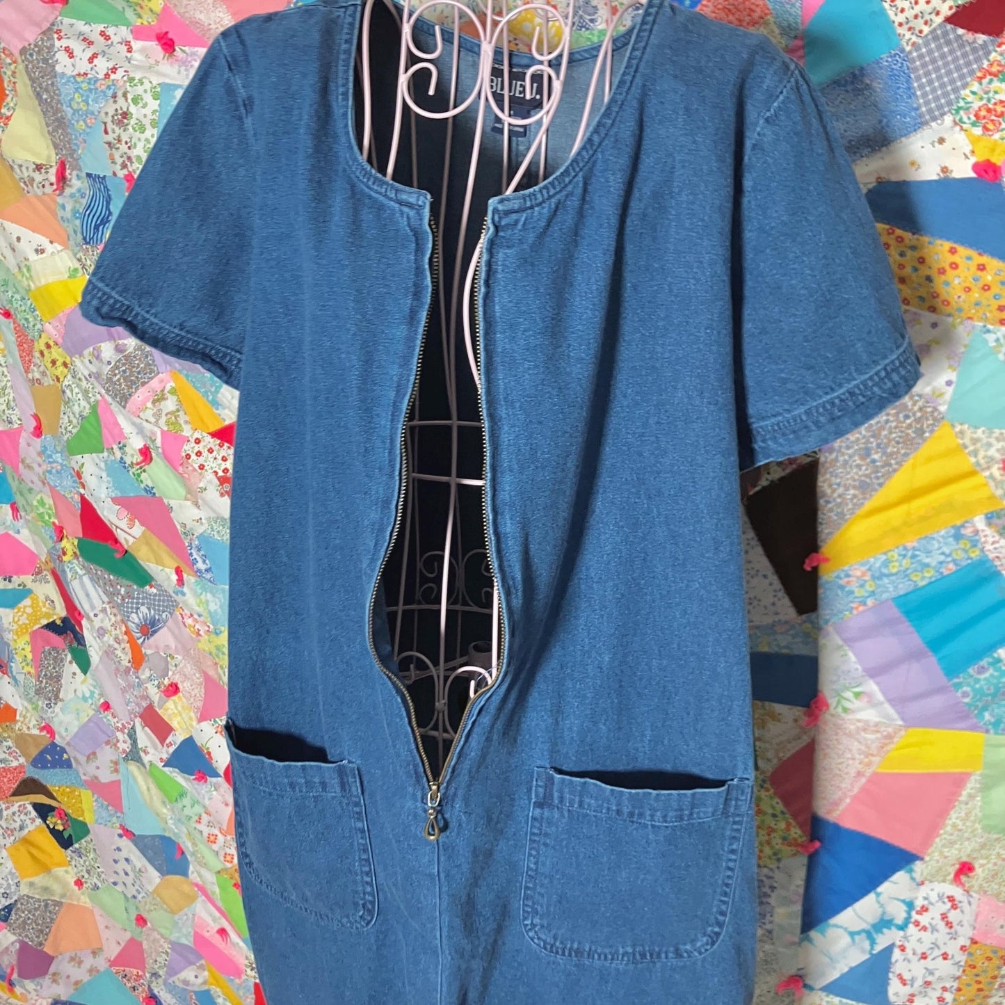 vintage 90s y2k dress  denim cotton zip front jean pockets |M-L| Wear medium - dark wash Blue J.