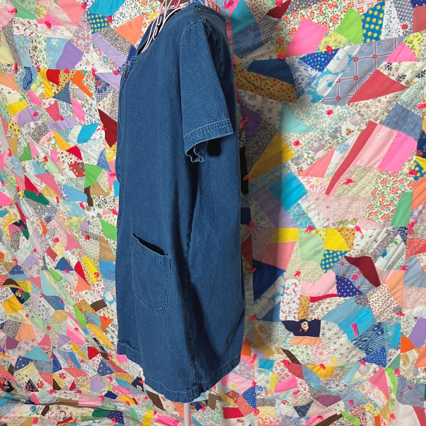 vintage 90s y2k dress  denim cotton zip front jean pockets |M-L| Wear medium - dark wash Blue J.