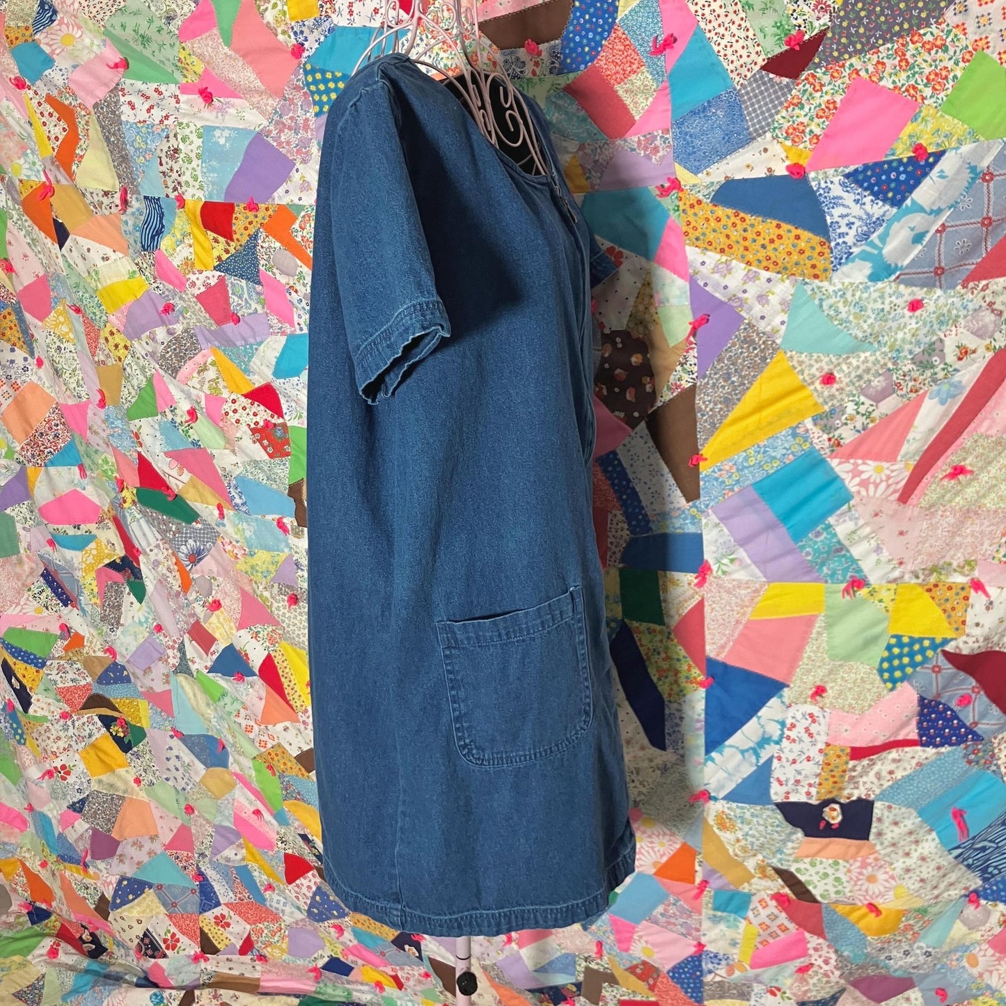 vintage 90s y2k dress  denim cotton zip front jean pockets |M-L| Wear medium - dark wash Blue J.