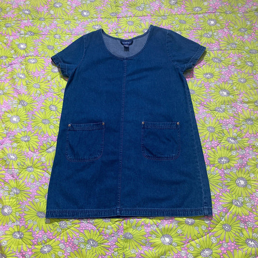 vintage 90s dress cottage core denim cotton western farmcore jean short sleeve |M-L| Original TY Wear medium - dark wash