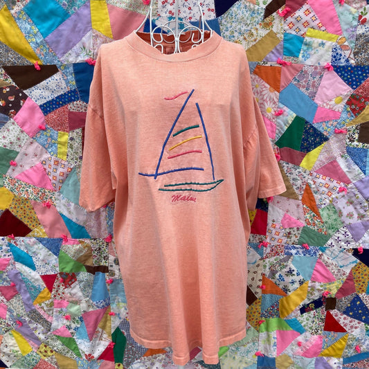 Vintage  t shirt | S-L |  90s  1990s destination distressed fades pastel orange Maine sailing nautical single stitch