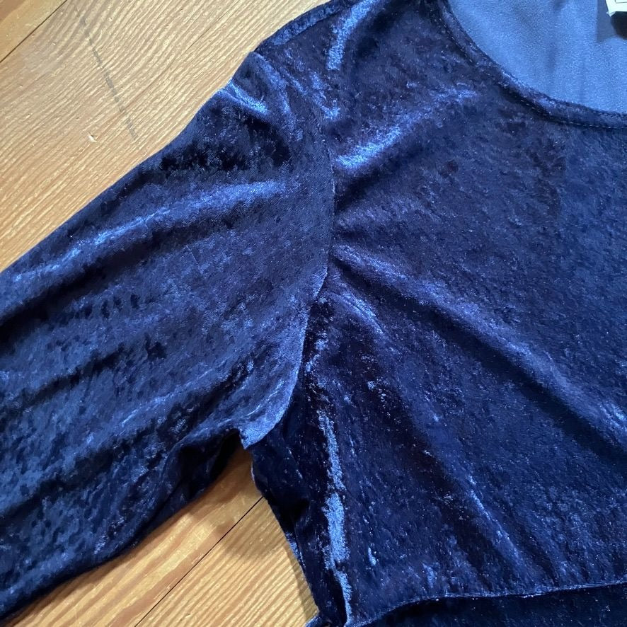 vintage dress  90s y2k crushed velvet| M-L | minimal  midnight blue long sleeve whimsigoth Land 'N Sea