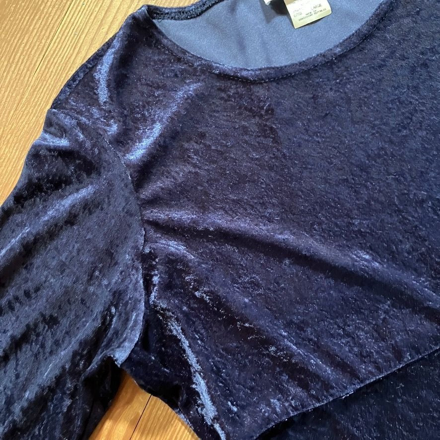 vintage dress  90s y2k crushed velvet| M-L | minimal  midnight blue long sleeve whimsigoth Land 'N Sea
