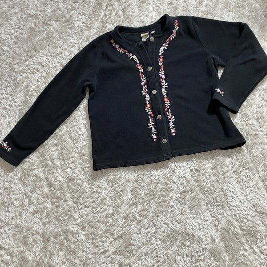 LL bean cardigan sweater fleece vintage y2k |L-XL| black pink green purple floral embroidery