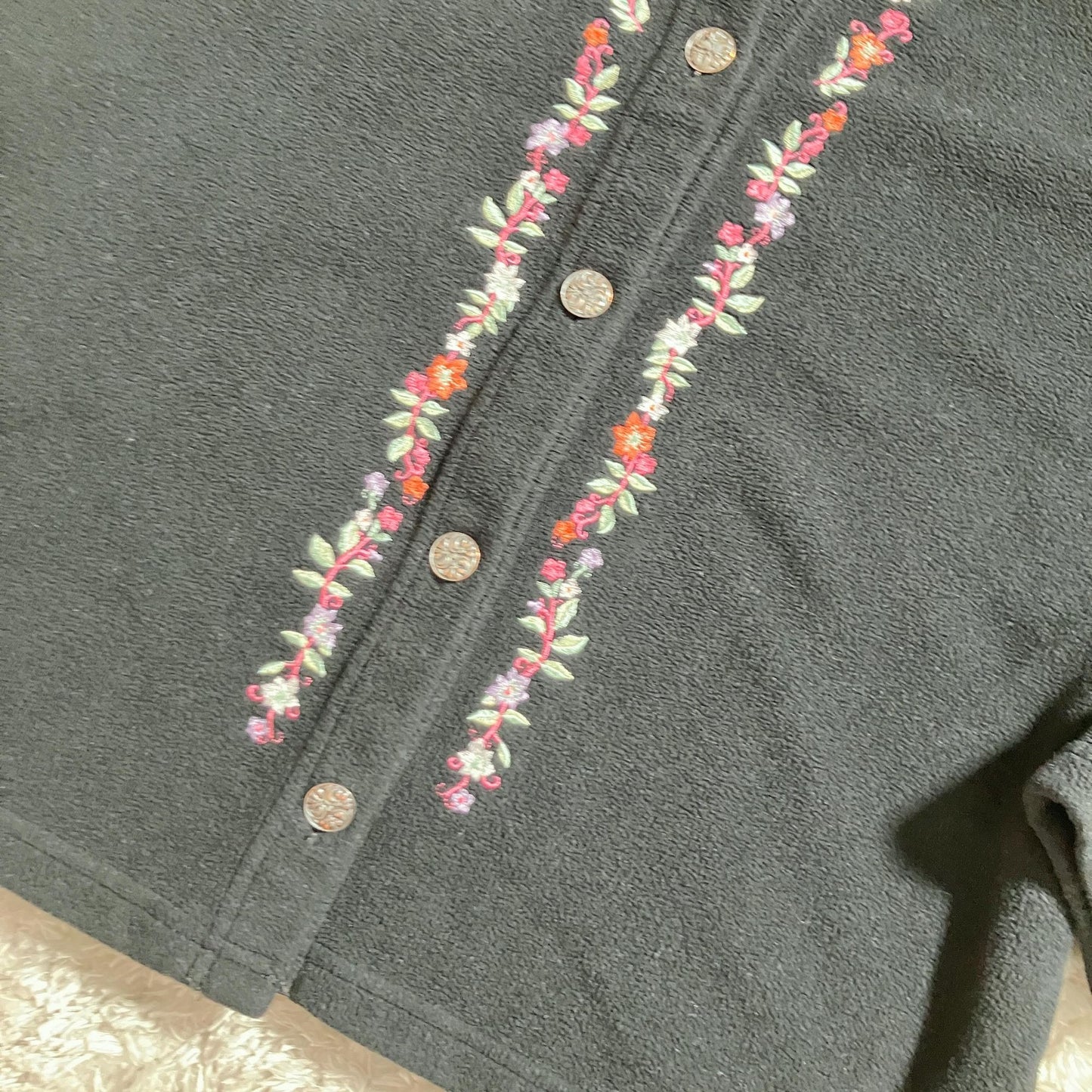 LL bean cardigan sweater fleece vintage y2k |L-XL| black pink green purple floral embroidery