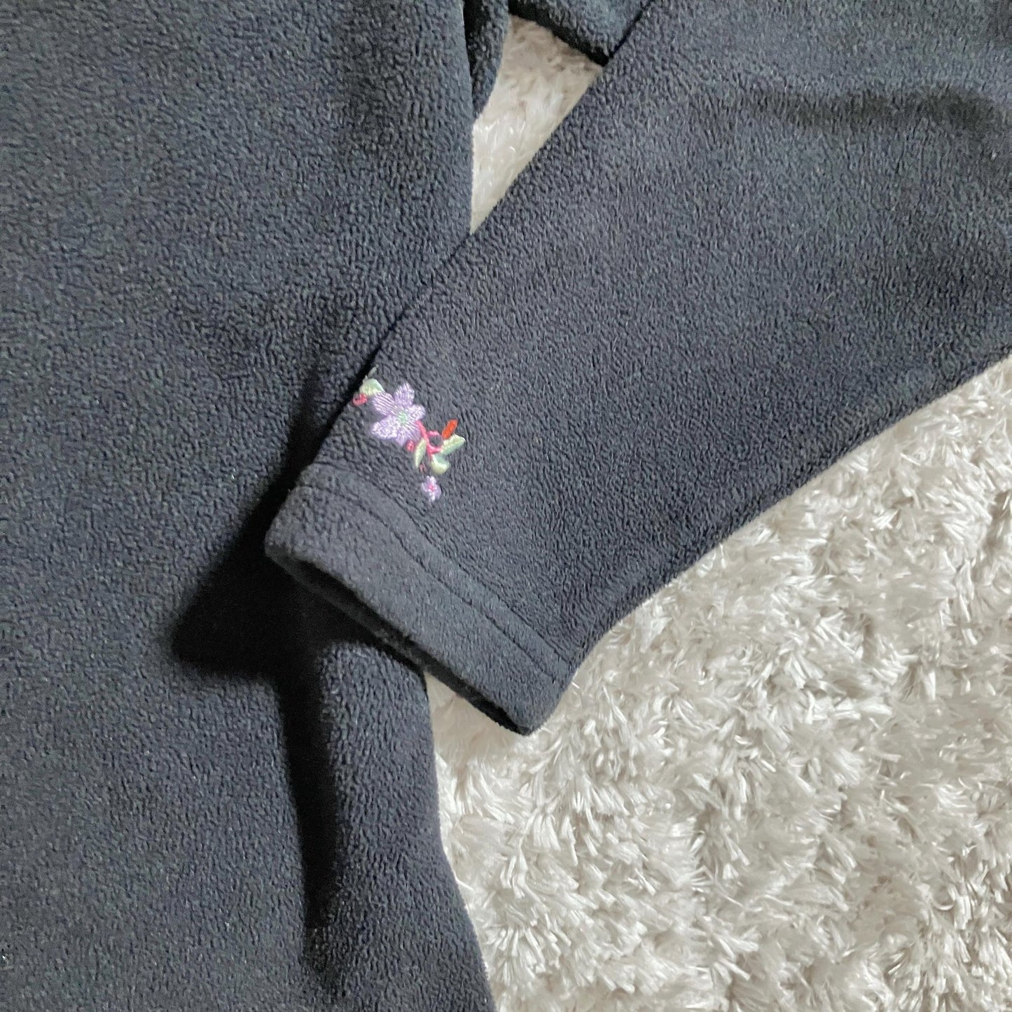 LL bean cardigan sweater fleece vintage y2k |L-XL| black pink green purple floral embroidery