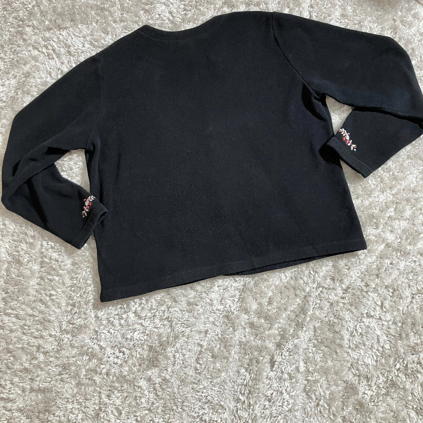 LL bean cardigan sweater fleece vintage y2k |L-XL| black pink green purple floral embroidery