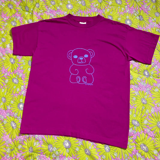 Vintage graphic teddy bear t shirt upcycled reworked  | S - M | 90s raspberry purple periwinkle blue single stitch reimagined by Katie