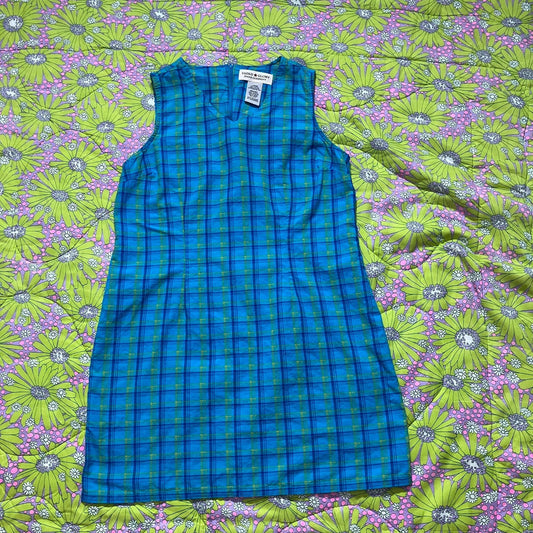 vintage 90s y2k plaid dress | S-M | cottage teal blue yellow green farmcore  cotton Faded Glory