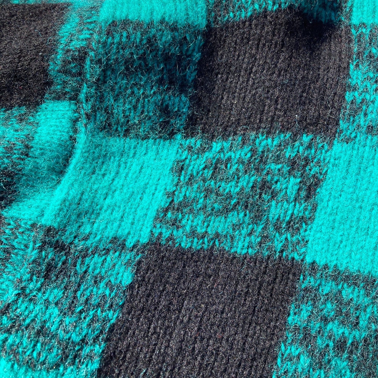 Vintage 90s sweater checkerboard check  1990s teal black buffalo plaid  wool gap