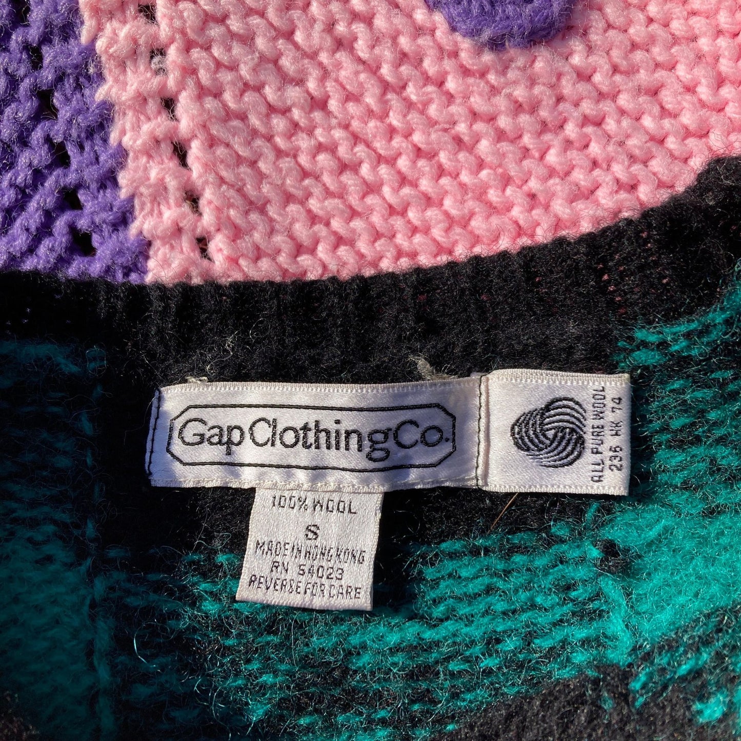 Vintage 90s sweater checkerboard check  1990s teal black buffalo plaid  wool gap