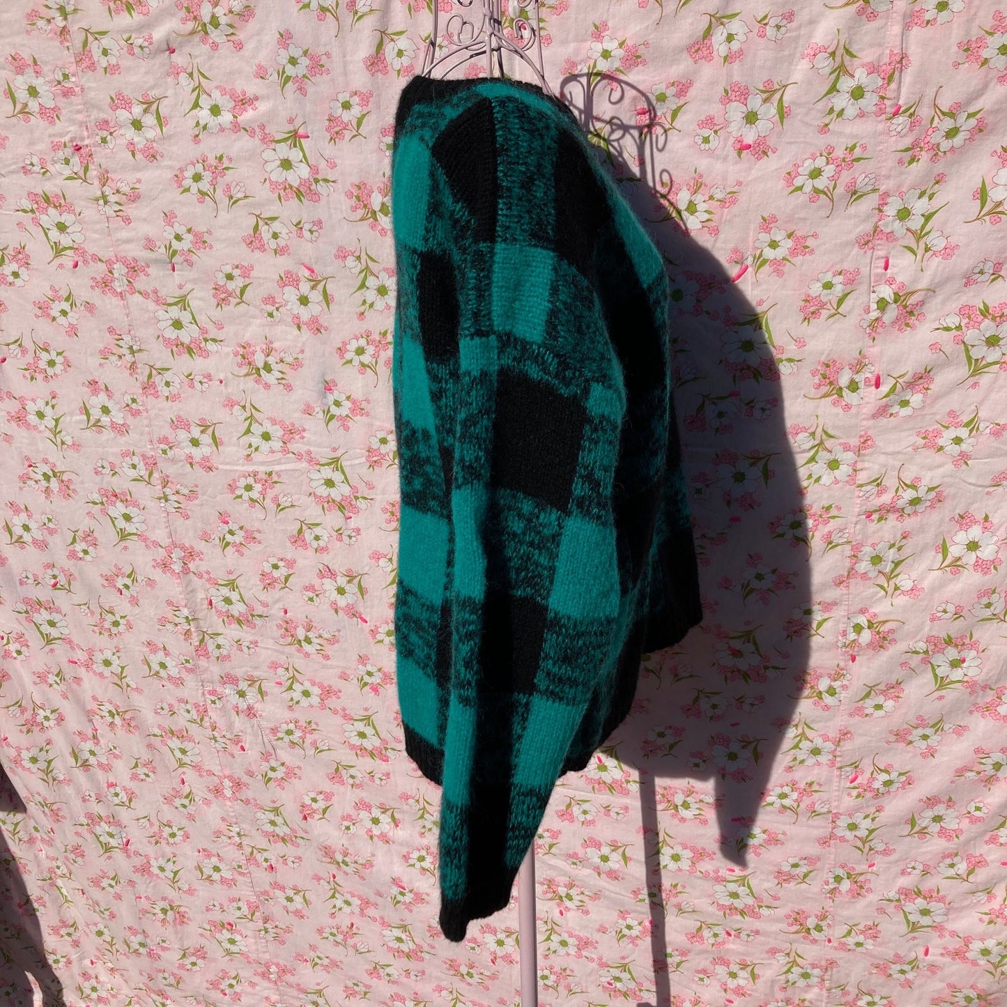 Vintage 90s sweater checkerboard check  1990s teal black buffalo plaid  wool gap